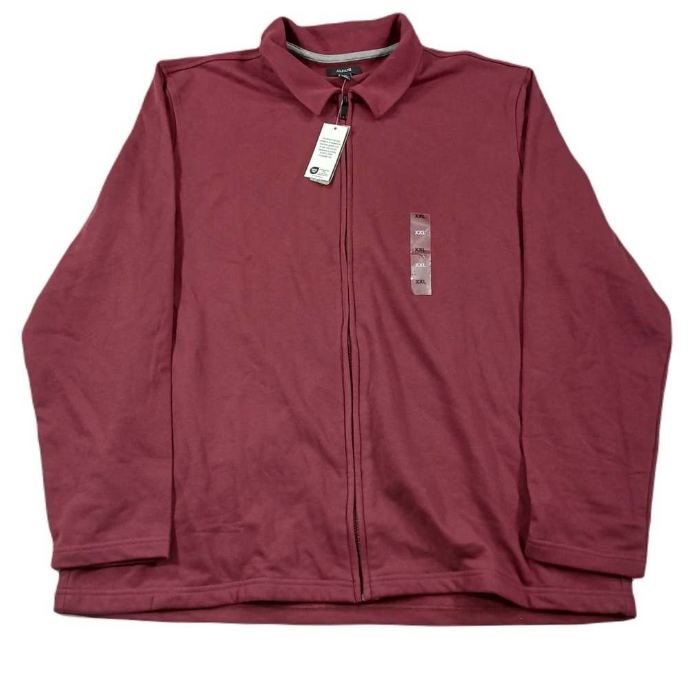 Alfani Zip-Front Sweater Jacket Mens 2XL Maroon Banner Cotton‎ Blend NEW